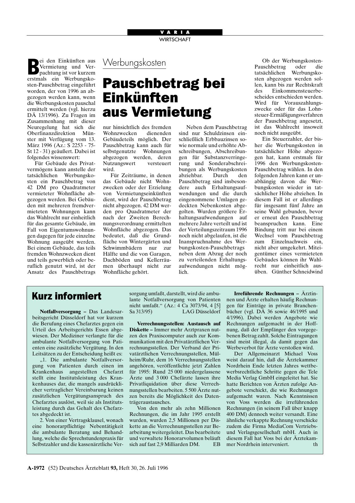 Vorschauseite 1: Werbungskosten: Pauschbetrag bei Einkünften aus Vermietung