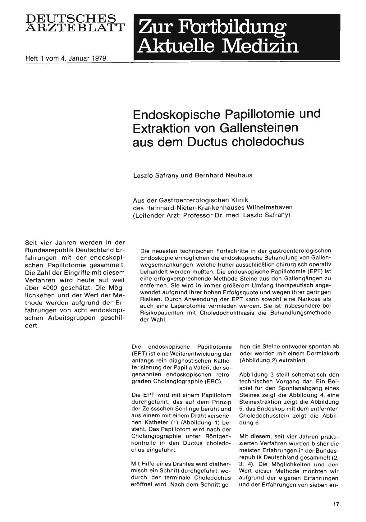Vorschauseite 1: Endoskopische Papillotomie und Extraktion von Gallensteinen aus dem Ductus choledochus