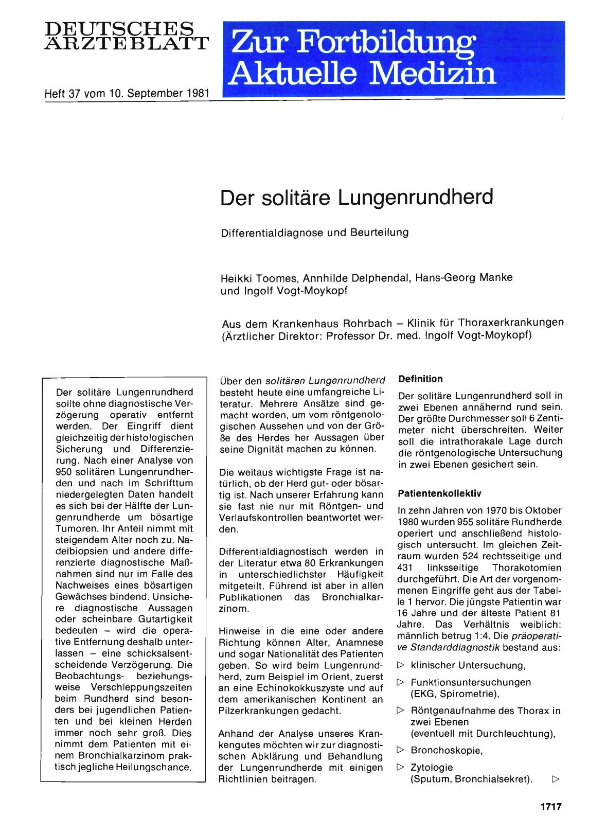 Vorschauseite 1: Der solitäre Lungenrundherd