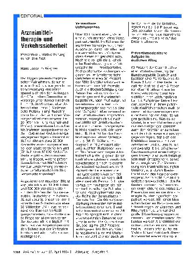 Vorschauseite 1: Arzneimitteltherapie und Verkehrssicherheit