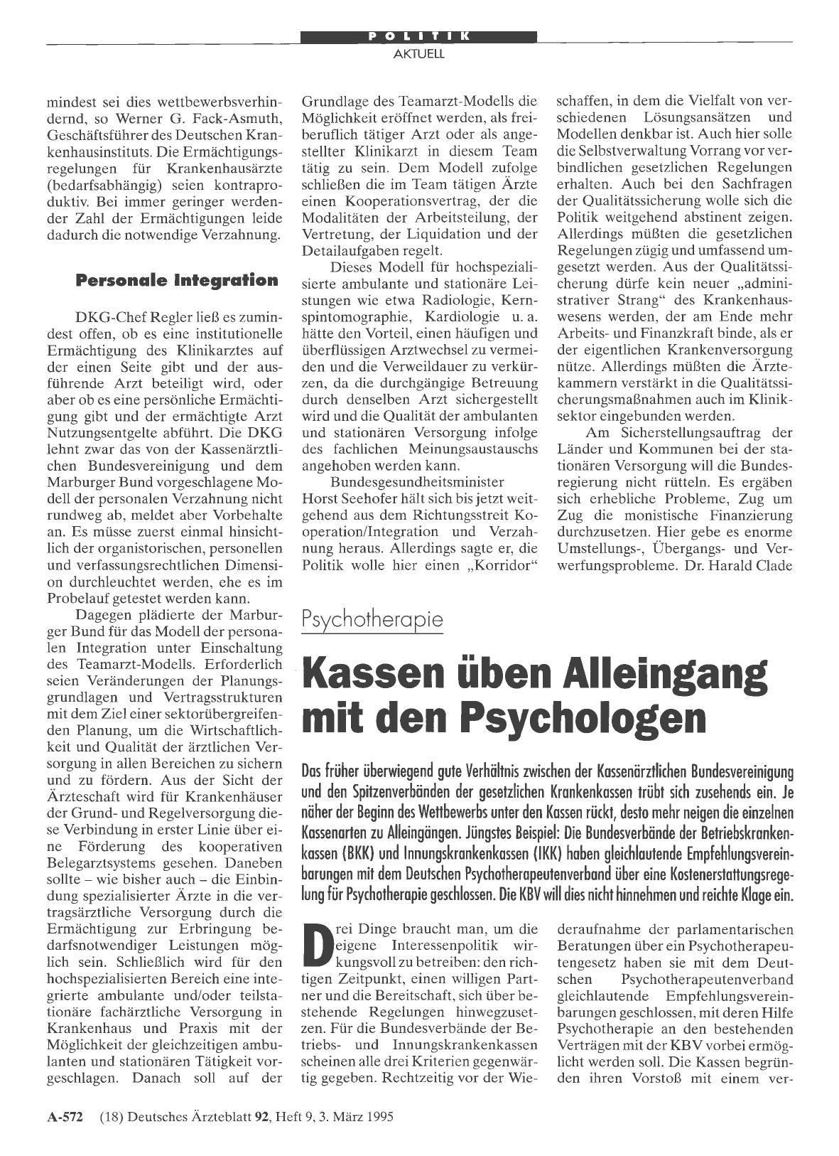 Vorschauseite 1: Psychotherapie: Kassen üben Alleingang mit den Psychologen