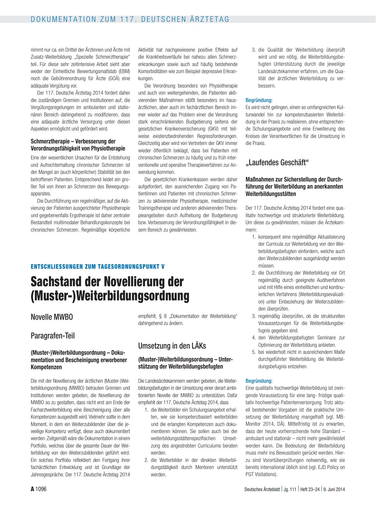 Vorschauseite 1: Entschliessungen zum Tagesordnungspunkt V: Sachstand der Novellierung der (Muster-)Weiterbildungsordnung