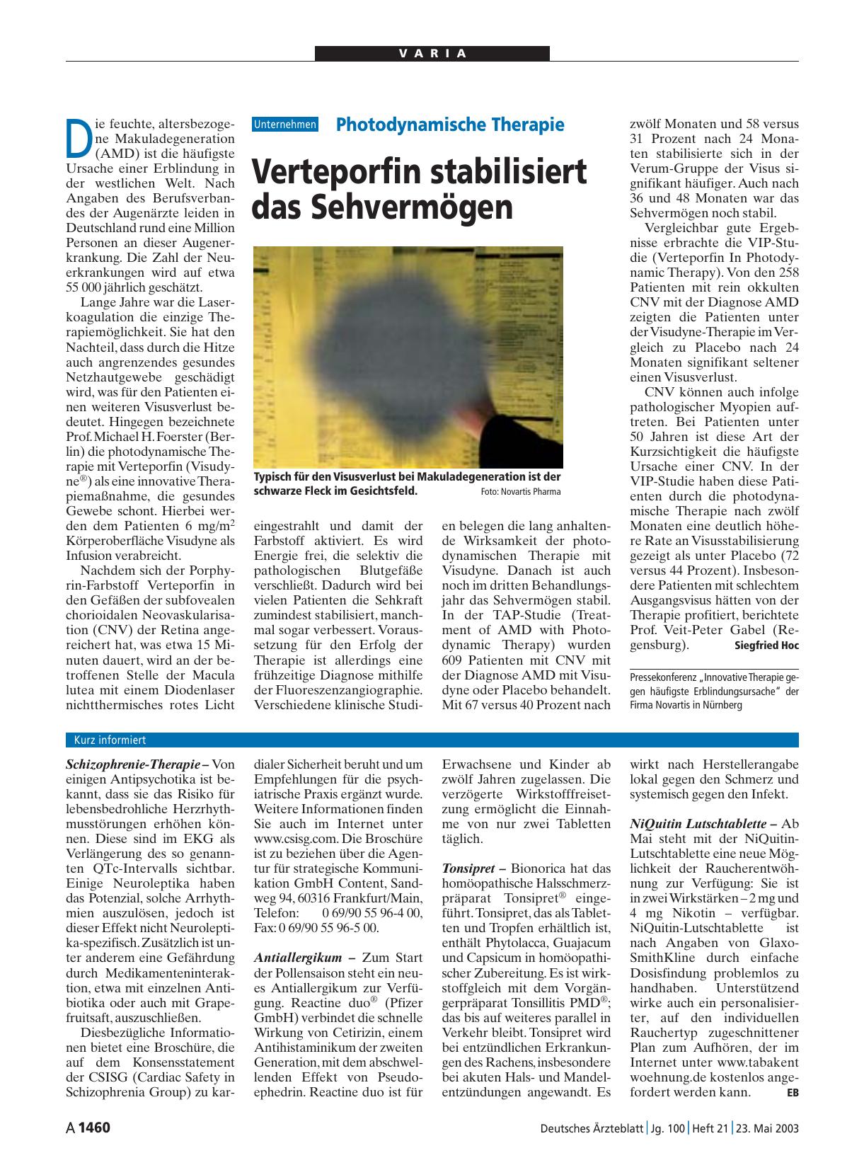 Vorschauseite 1: Kurz informiert: Tonsipret
