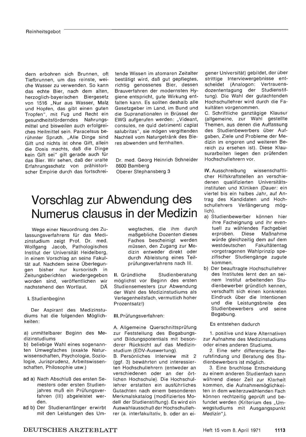 Vorschauseite 1: Vorschlag zur Abwendung des Numerus clausus in der Medizin