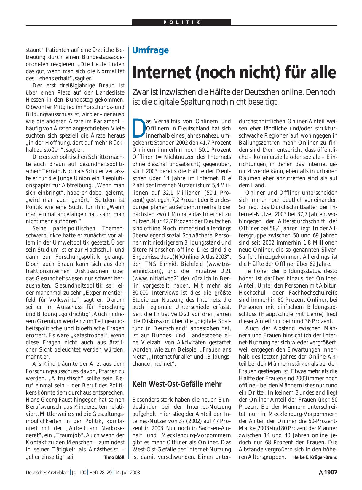 Vorschauseite 1: Umfrage: Internet (noch nicht) für alle
