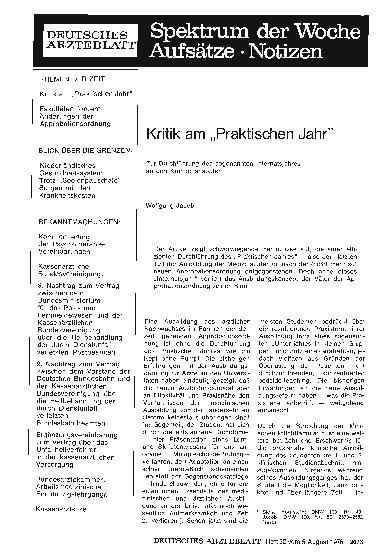 Vorschauseite 1: Kritik am „Praktischen Jahr“: Zur Durchführung des sogenannten Internatsjahres an den Krankenanstalten