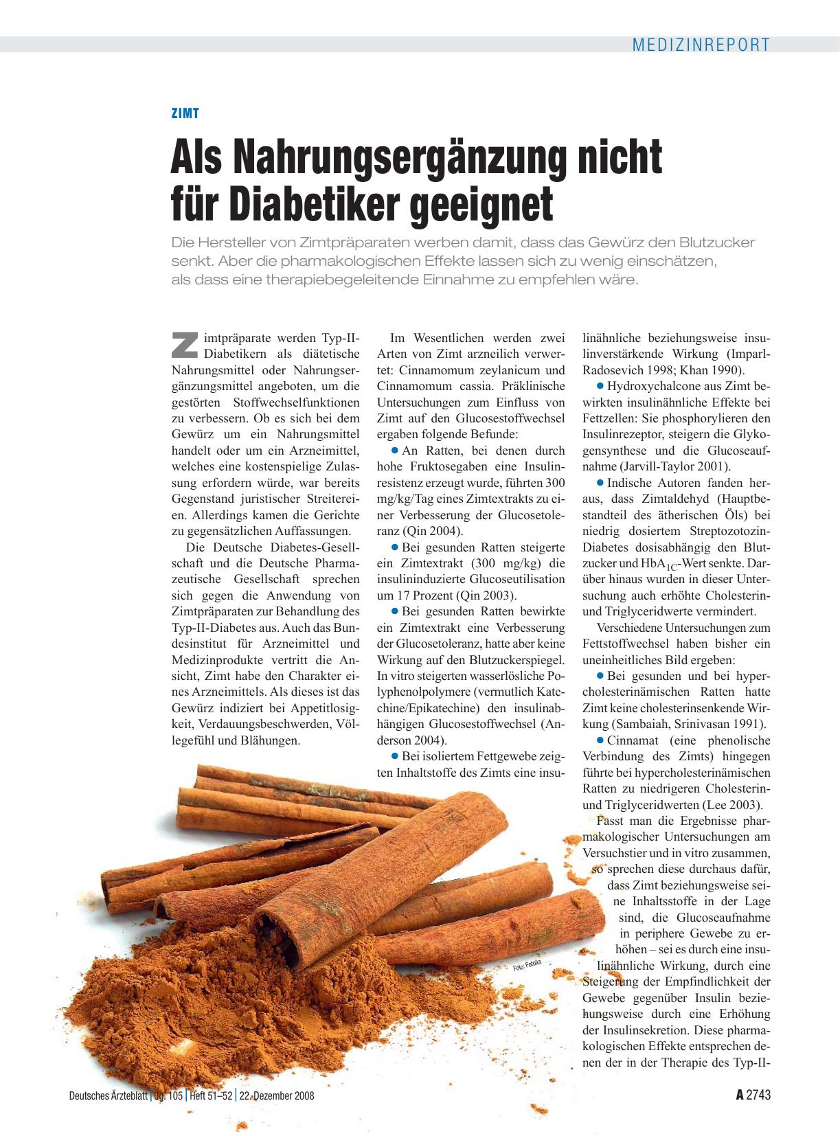 Vorschauseite 1: Zimt: Als Nahrungsergänzung nicht für Diabetiker geeignet