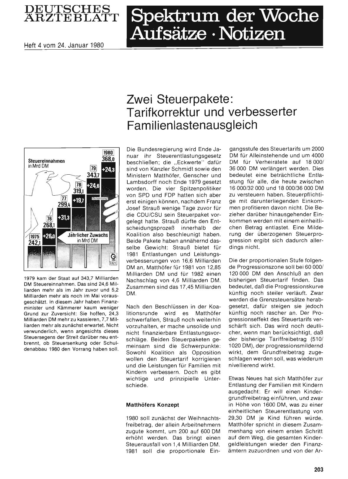 Vorschauseite 1: Zwei Steuerpakete: Tarifkorrektur und verbesserter Familienlastenausgleich