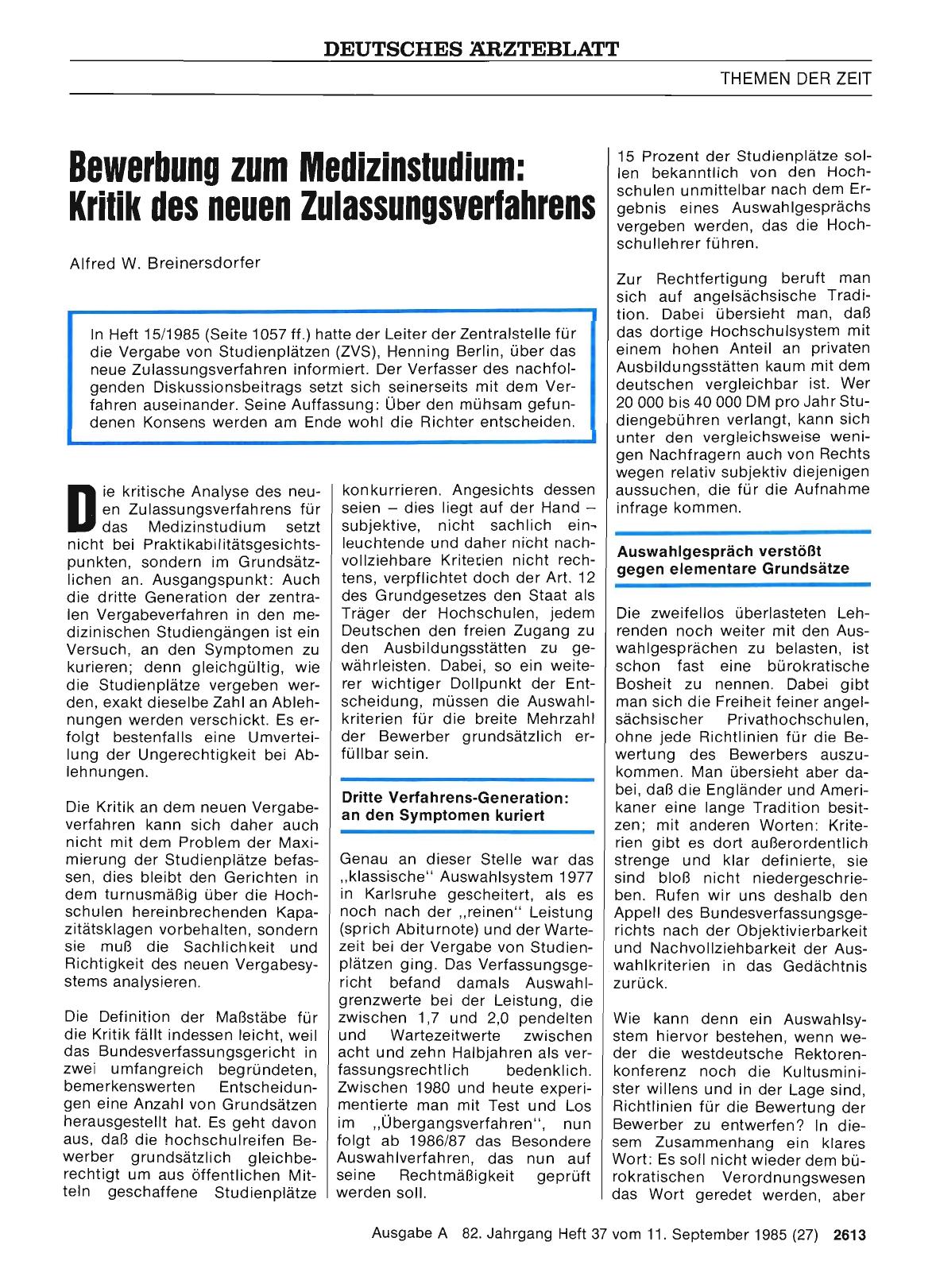 Vorschauseite 1: Bewerbung zum Medizinstudium: Kritik des neuen Zulassungsverfahrens