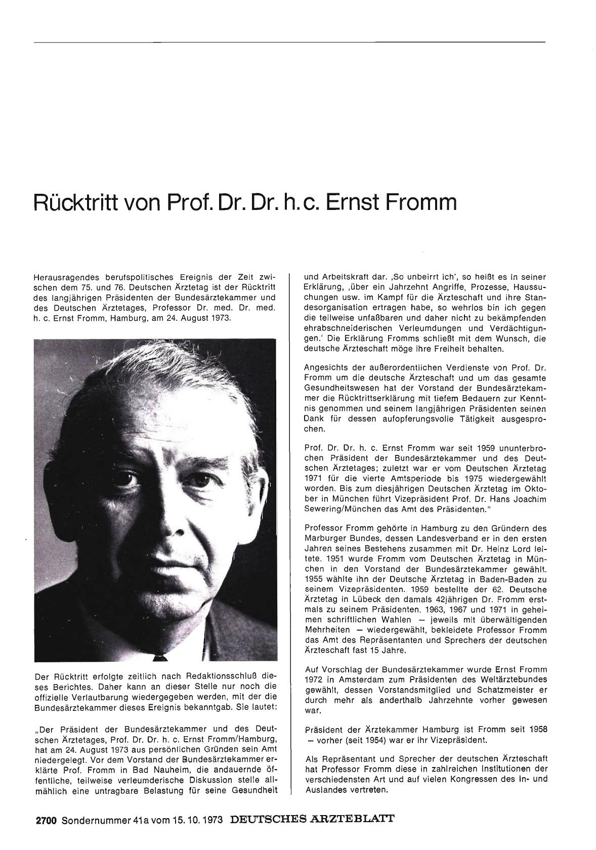 Vorschauseite 1: Rücktritt von Prof. Dr. Dr. h. c. Ernst Fromm