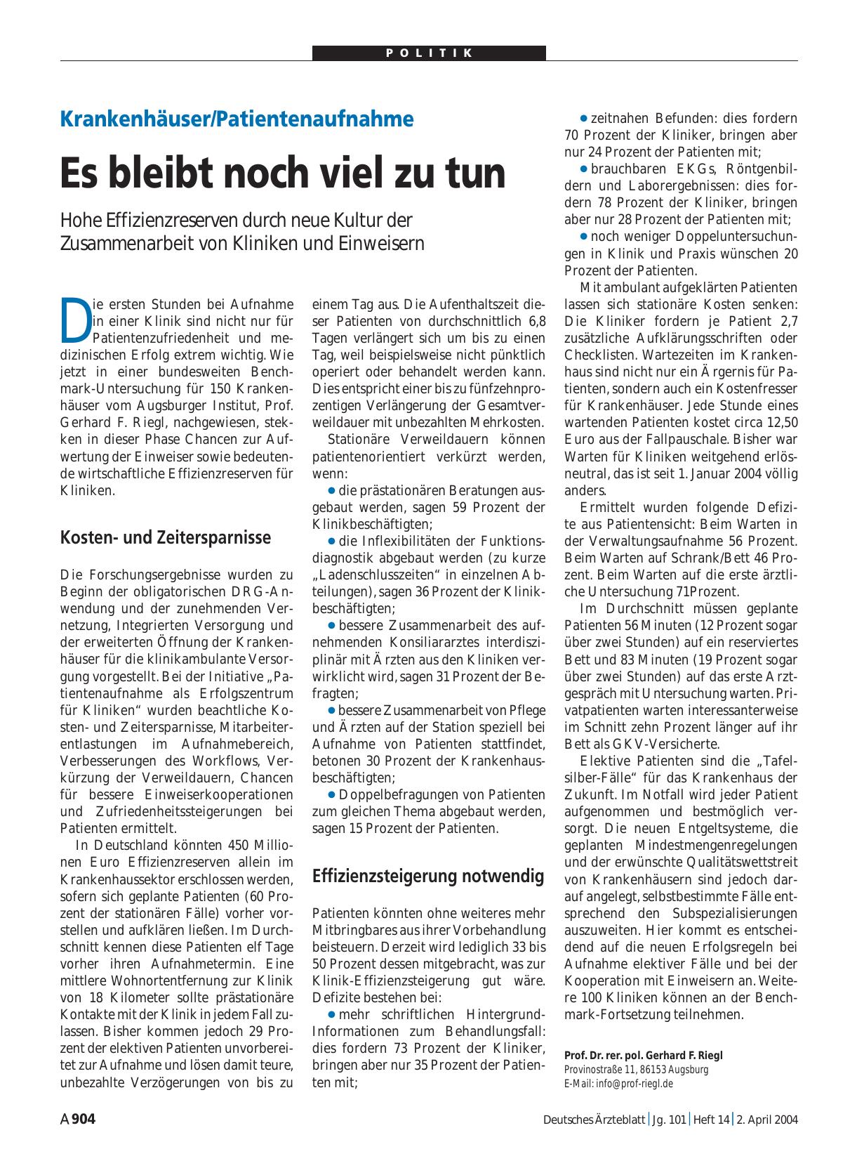 Vorschauseite 1: Krankenhäuser/Patientenaufnahme: Es bleibt noch viel zu tun