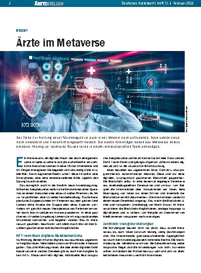 Vorschauseite 1: Recht: Ärzte im Metaverse