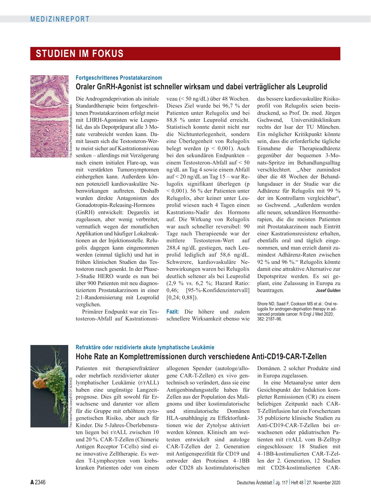 Vorschauseite 1: Refraktäre oder rezidivierte akute lymphatische Leukämie: Hohe Rate an Komplettremissionen durch verschiedene Anti-CD19-CAR-T-Zellen
