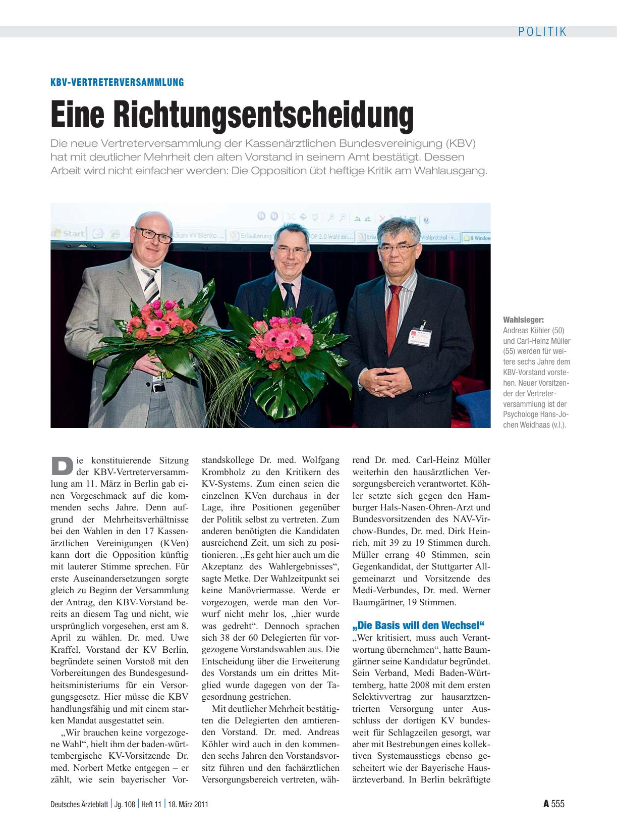 Vorschauseite 1: KBV-Vertreterversammlung: Eine Richtungsentscheidung