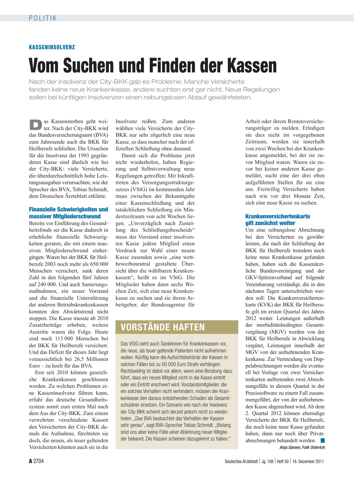 Vorschauseite 1: Kasseninsolvenz: Vom Suchen und Finden der Kassen