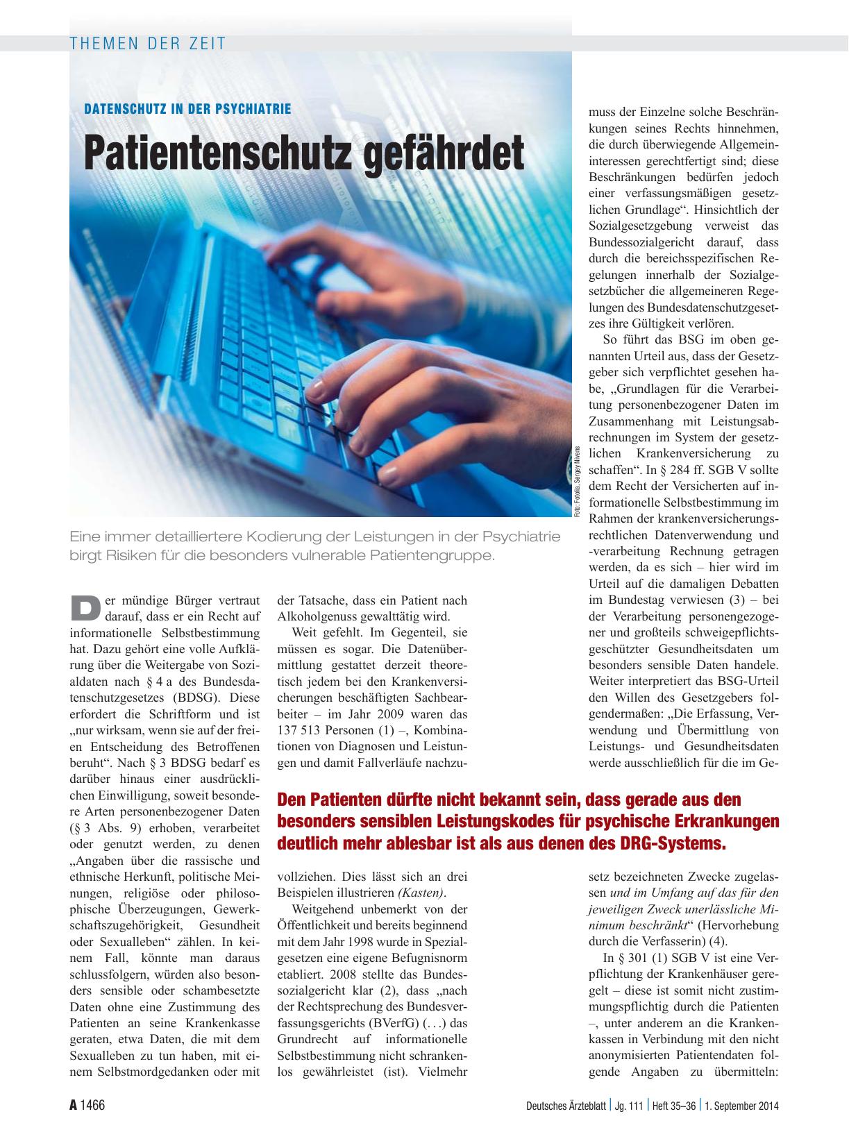 Vorschauseite 1: Datenschutz in der Psychiatrie: Patientenschutz gefährdet