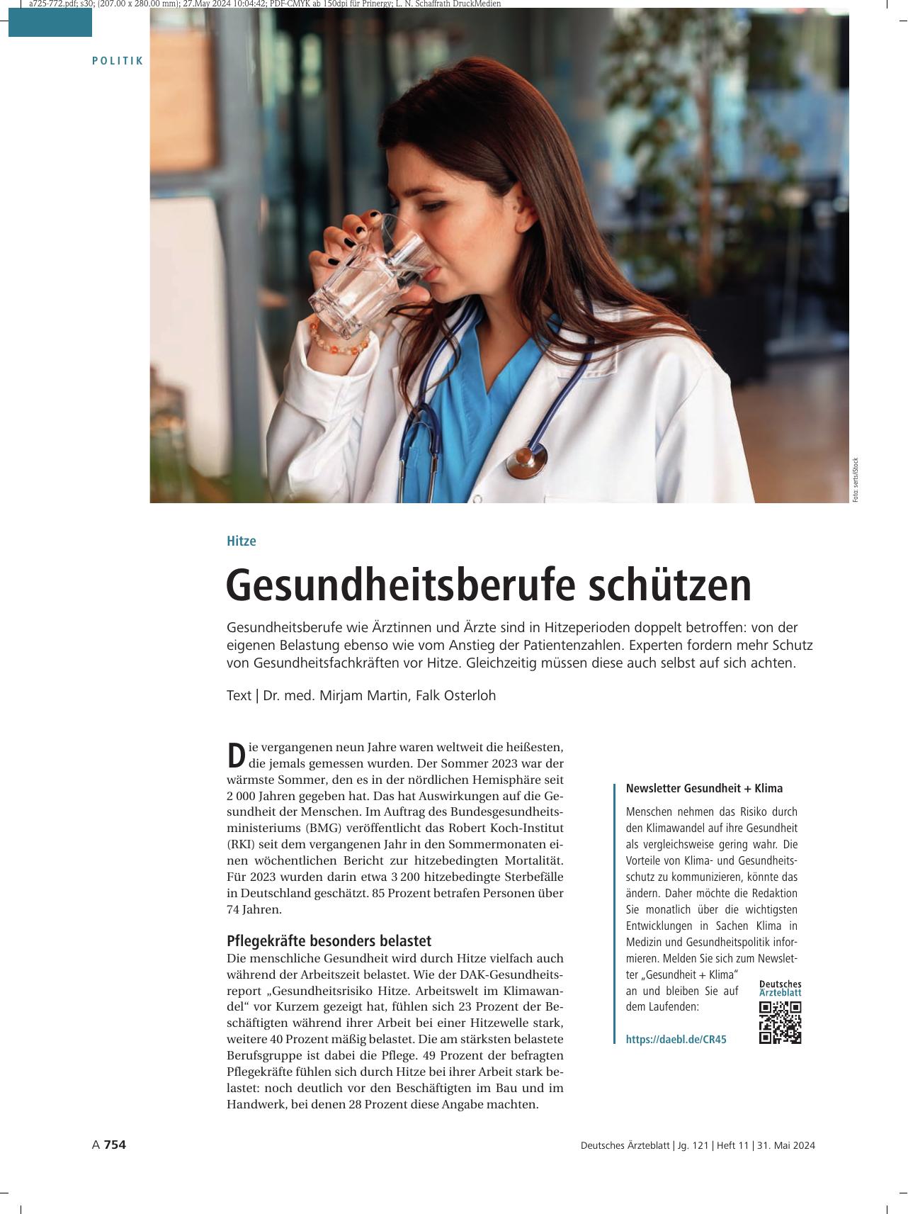 Vorschauseite 1: Hitze: Gesundheitsberufe schützen