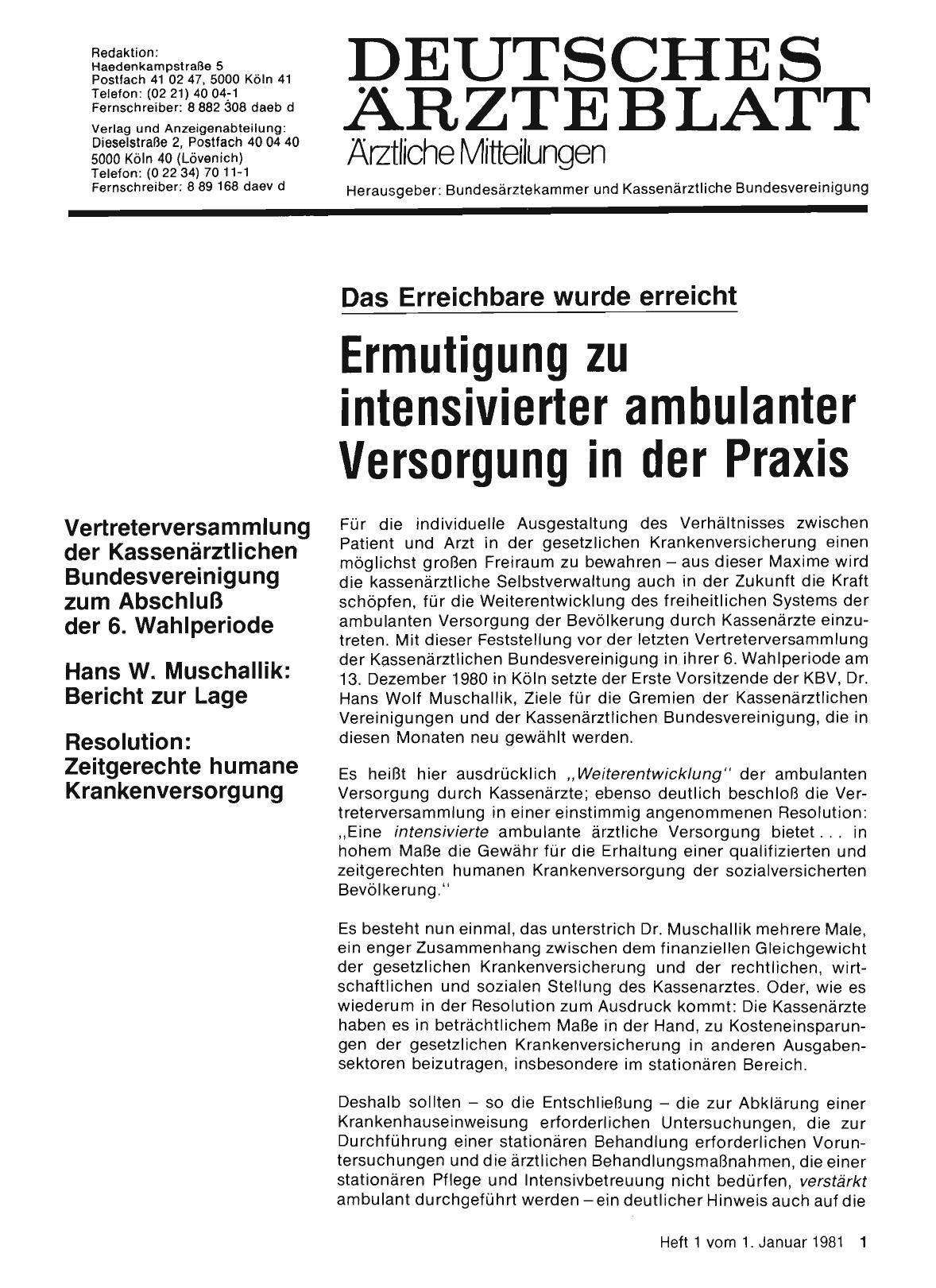 Vorschauseite 1: Das Erreichbare wurde erreicht: Ermutigung zu intensivierter ambulanter Versorgung in der Praxis