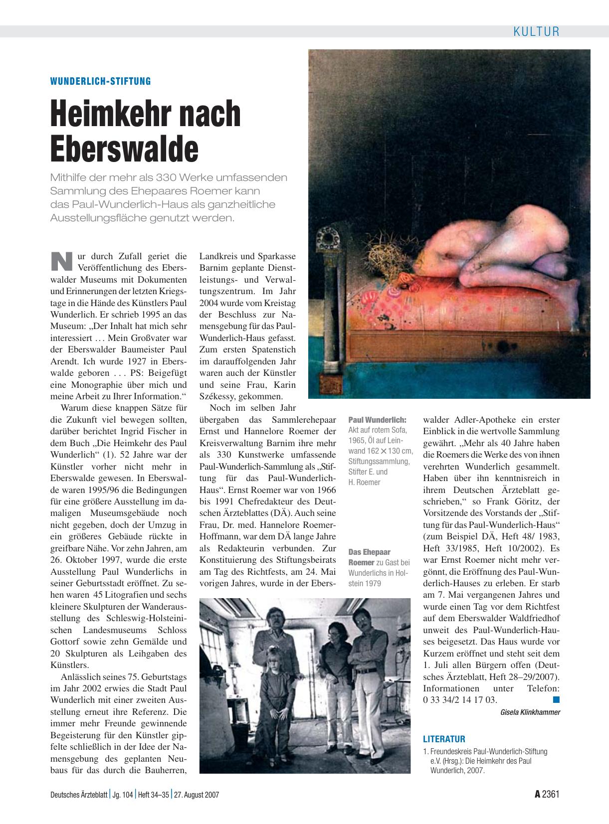 Vorschauseite 1: Wunderlich-Stiftung: Heimkehr nach Eberswalde