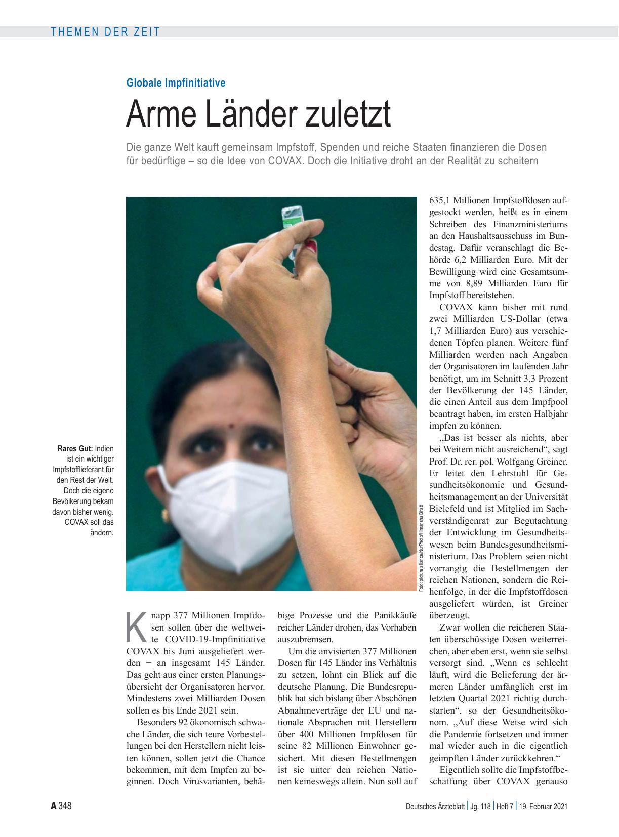 Vorschauseite 1: Globale Impfinitiative: Arme Länder zuletzt