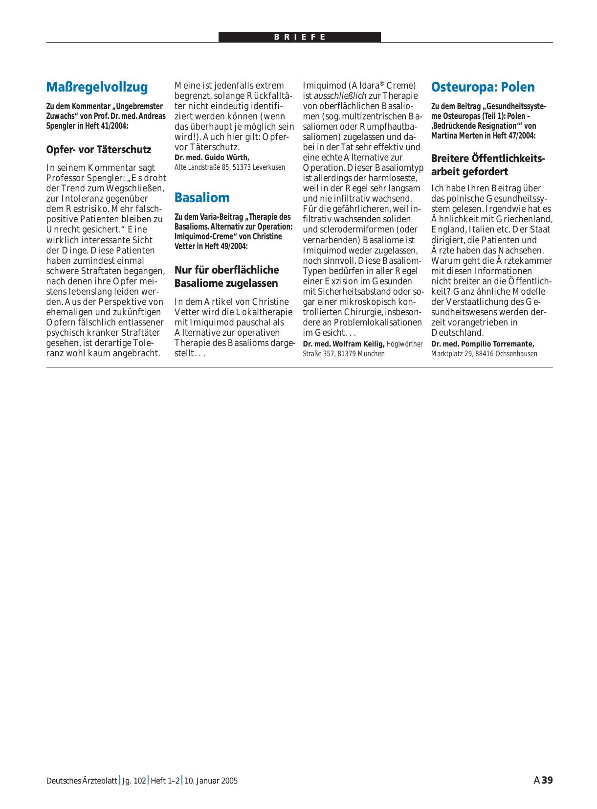 Vorschauseite 1: Basaliom: Nur für oberflächliche Basaliome zugelassen