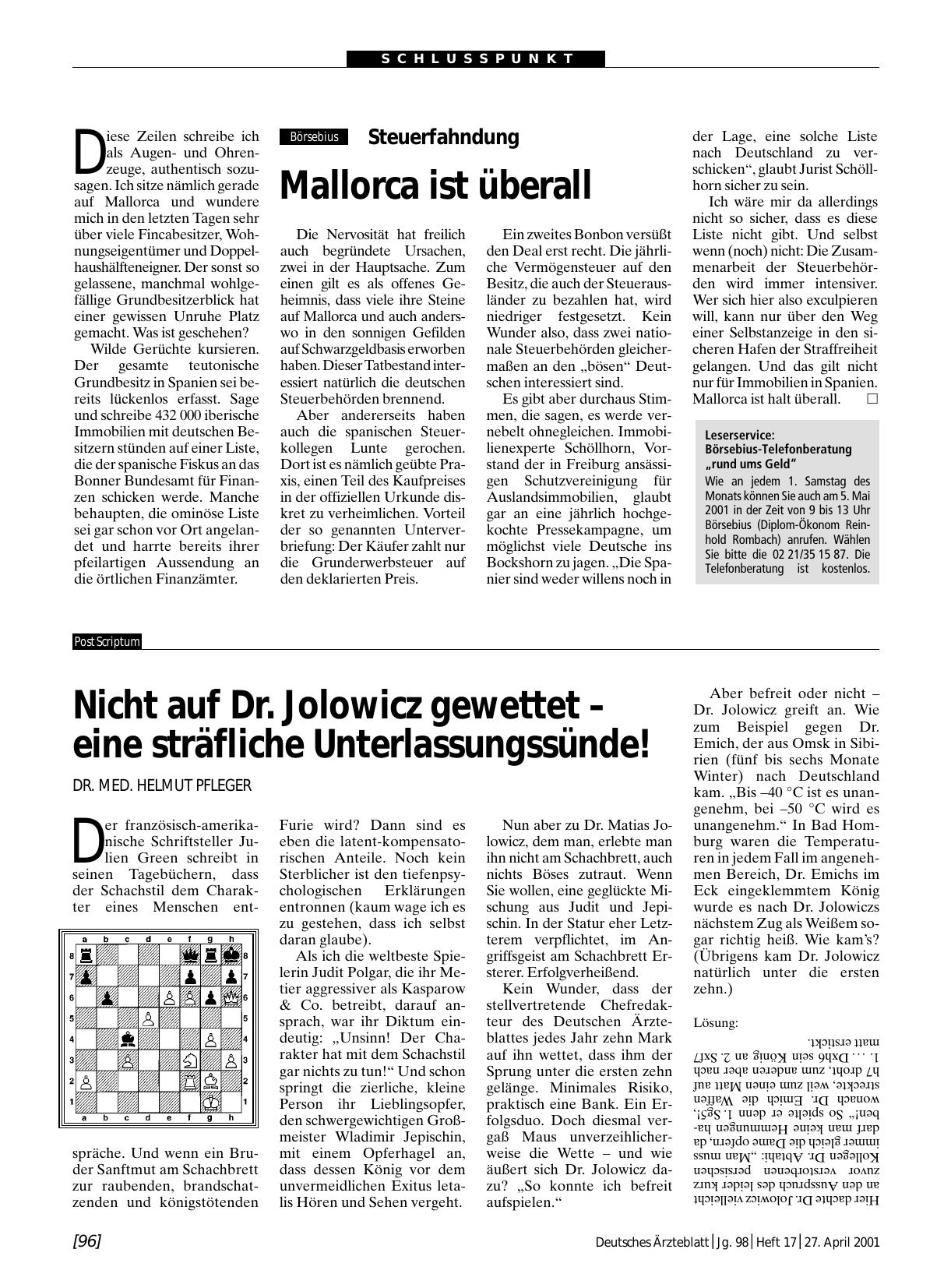 Vorschauseite 1: Nicht auf Dr. Jolowicz gewettet – eine sträfliche Unterlassungssünde!