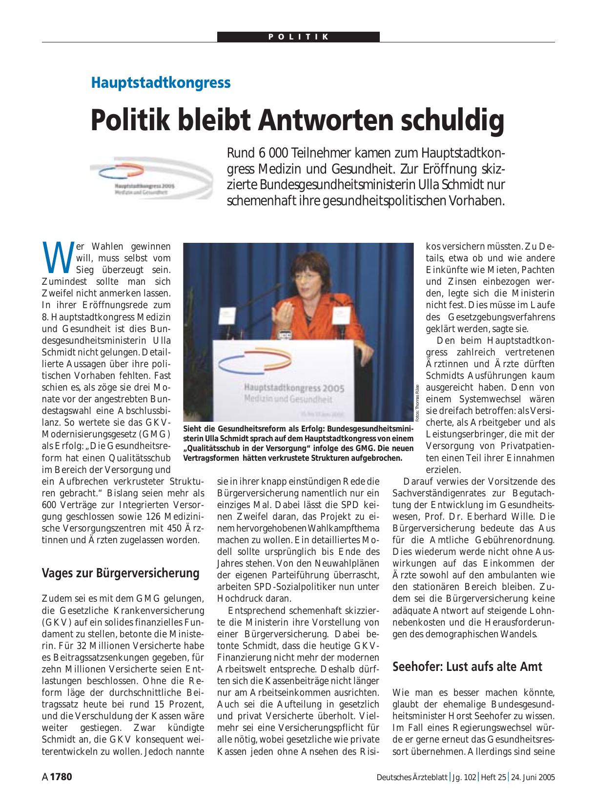 Vorschauseite 1: Hauptstadtkongress: Politik bleibt Antworten schuldig