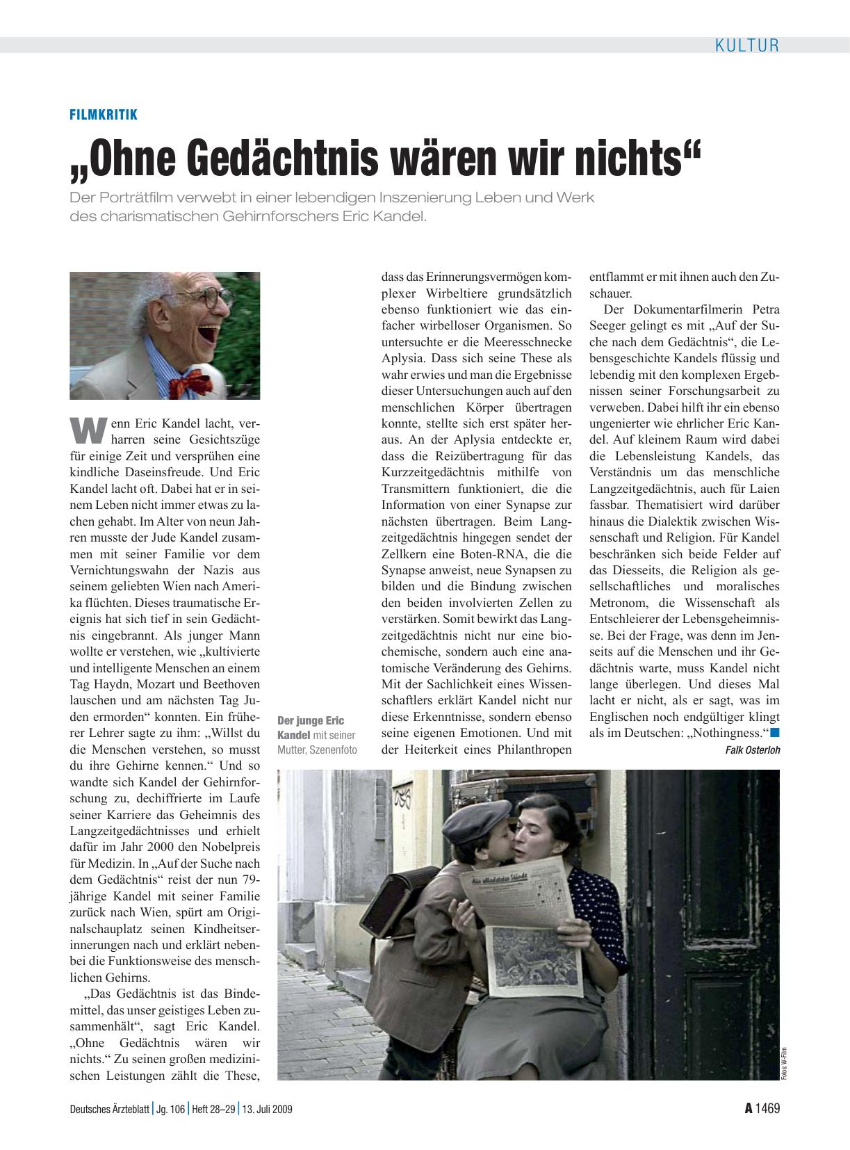 Vorschauseite 1: Filmkritik: „Ohne Gedächtnis wären wir nichts“