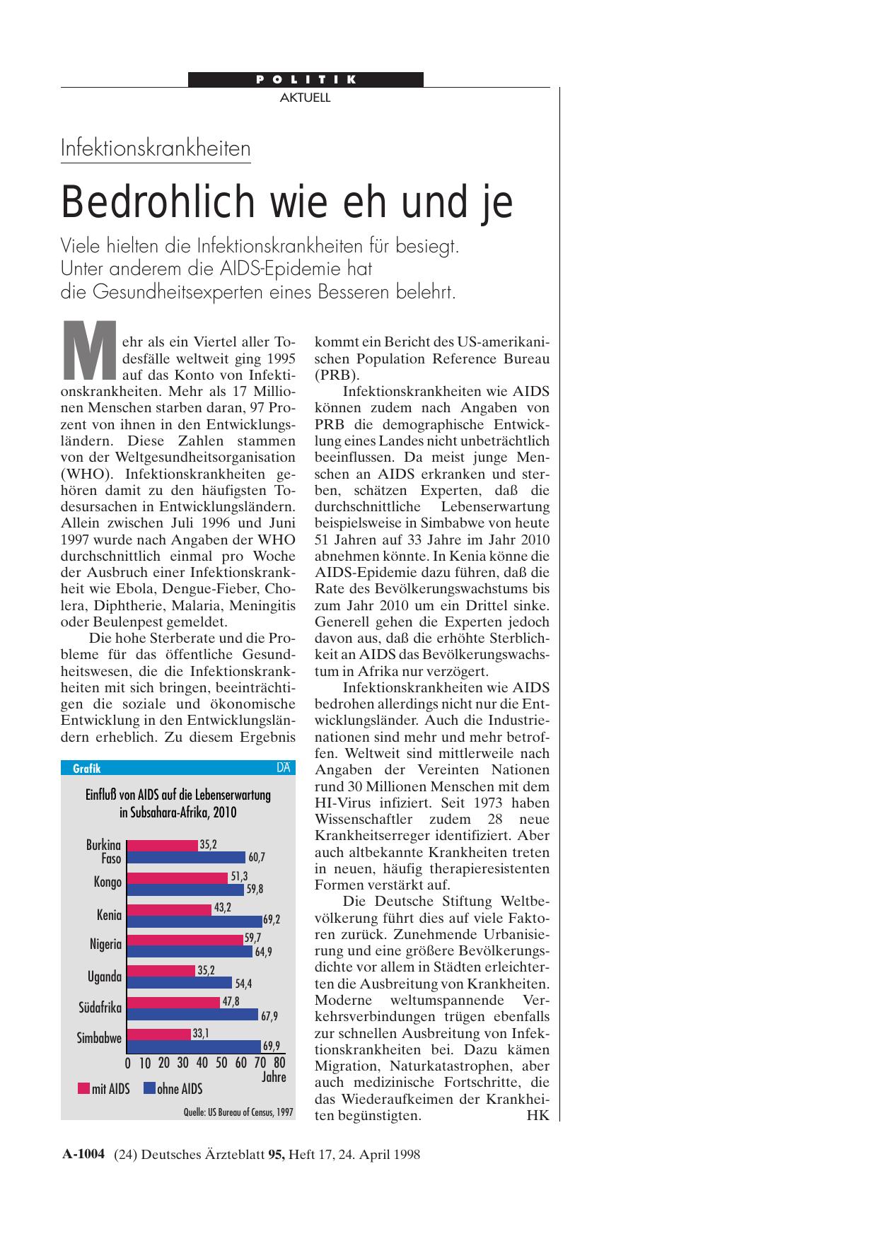 Vorschauseite 1: Infektionskrankheiten: Bedrohlich wie eh und je