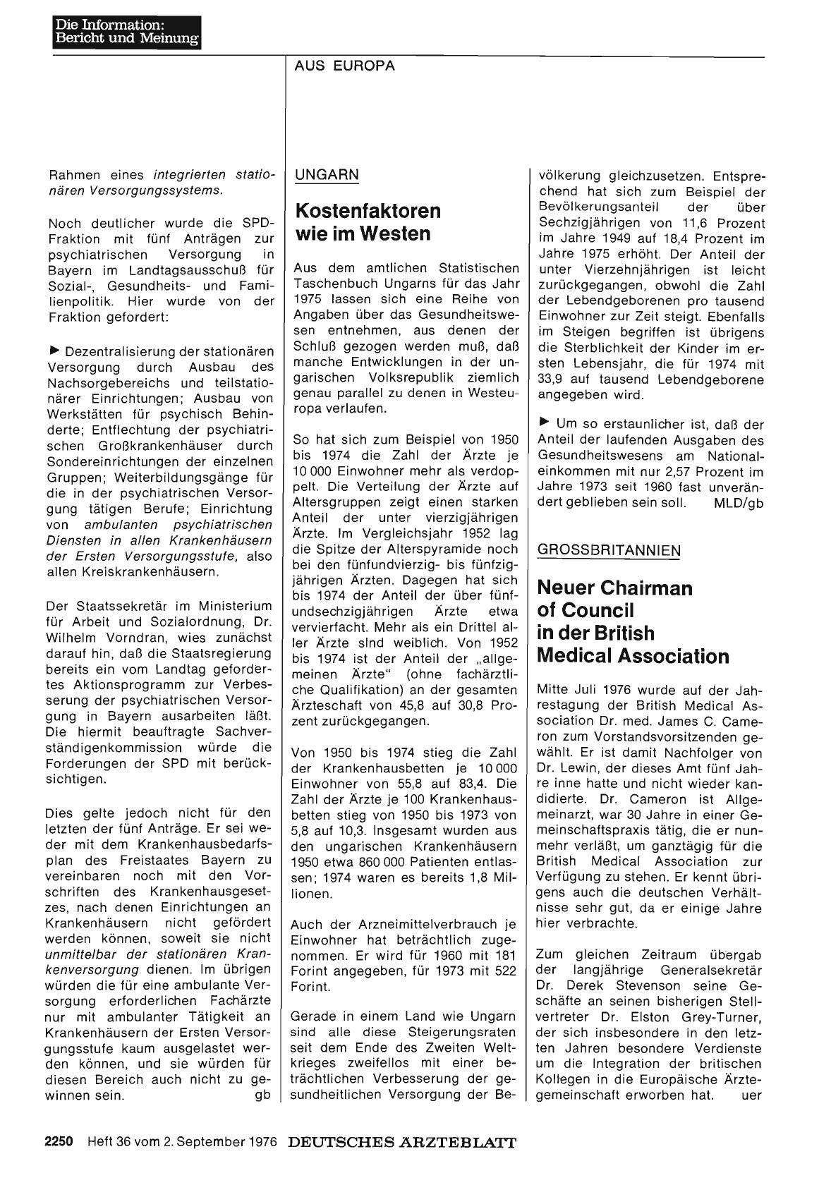 Vorschauseite 1: Großbritannien: Neuer Chairman of Council in der British Medical Association