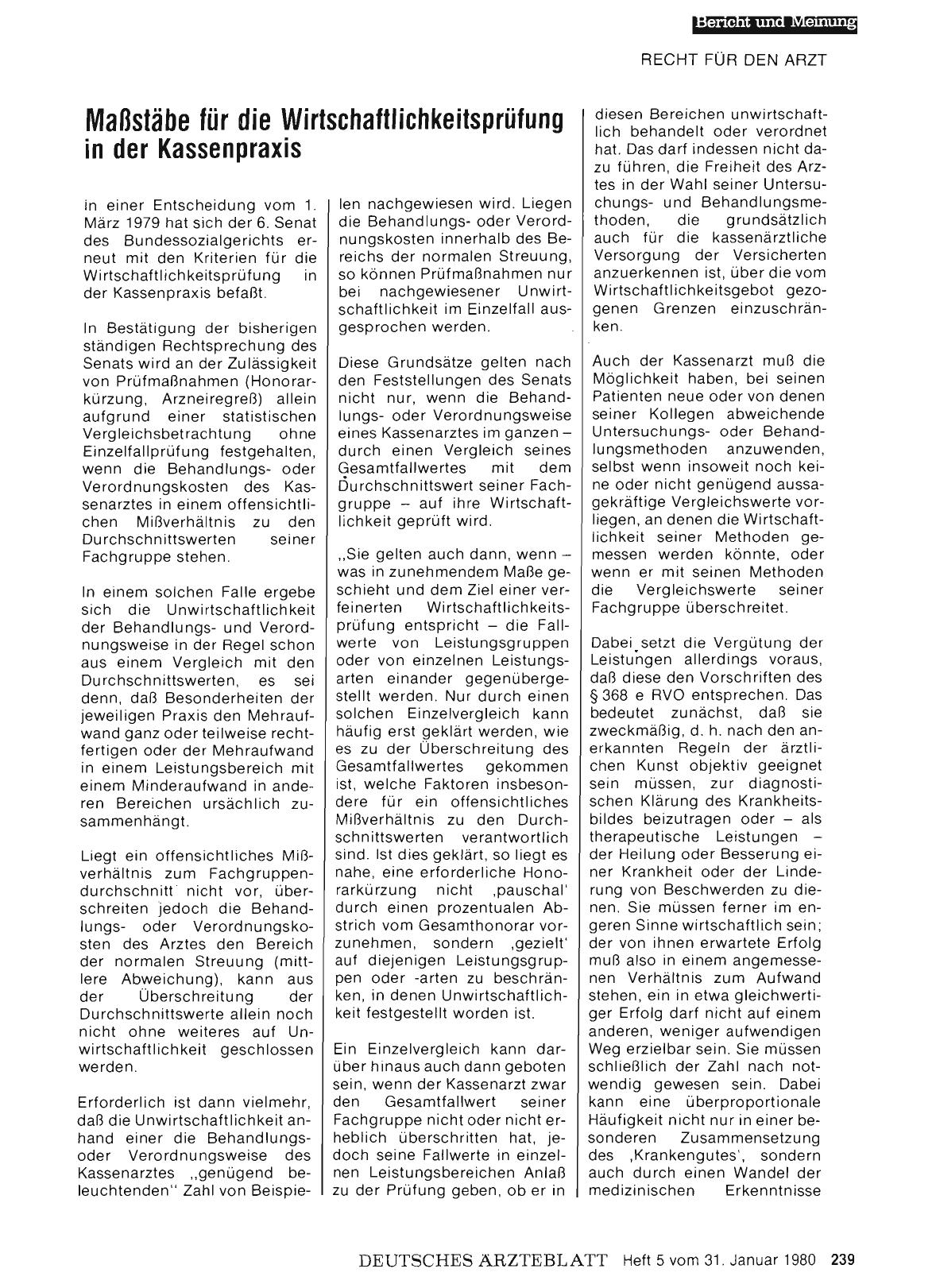 Vorschauseite 1: Maßstäbe für die Wirtschaftlichkeitsprüfung in der Kassenpraxis