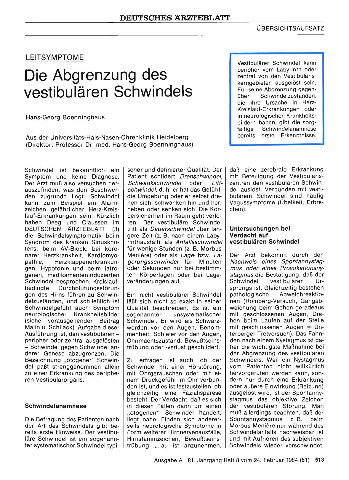 Vorschauseite 1: Die Abgrenzung des vestibulären Schwindels