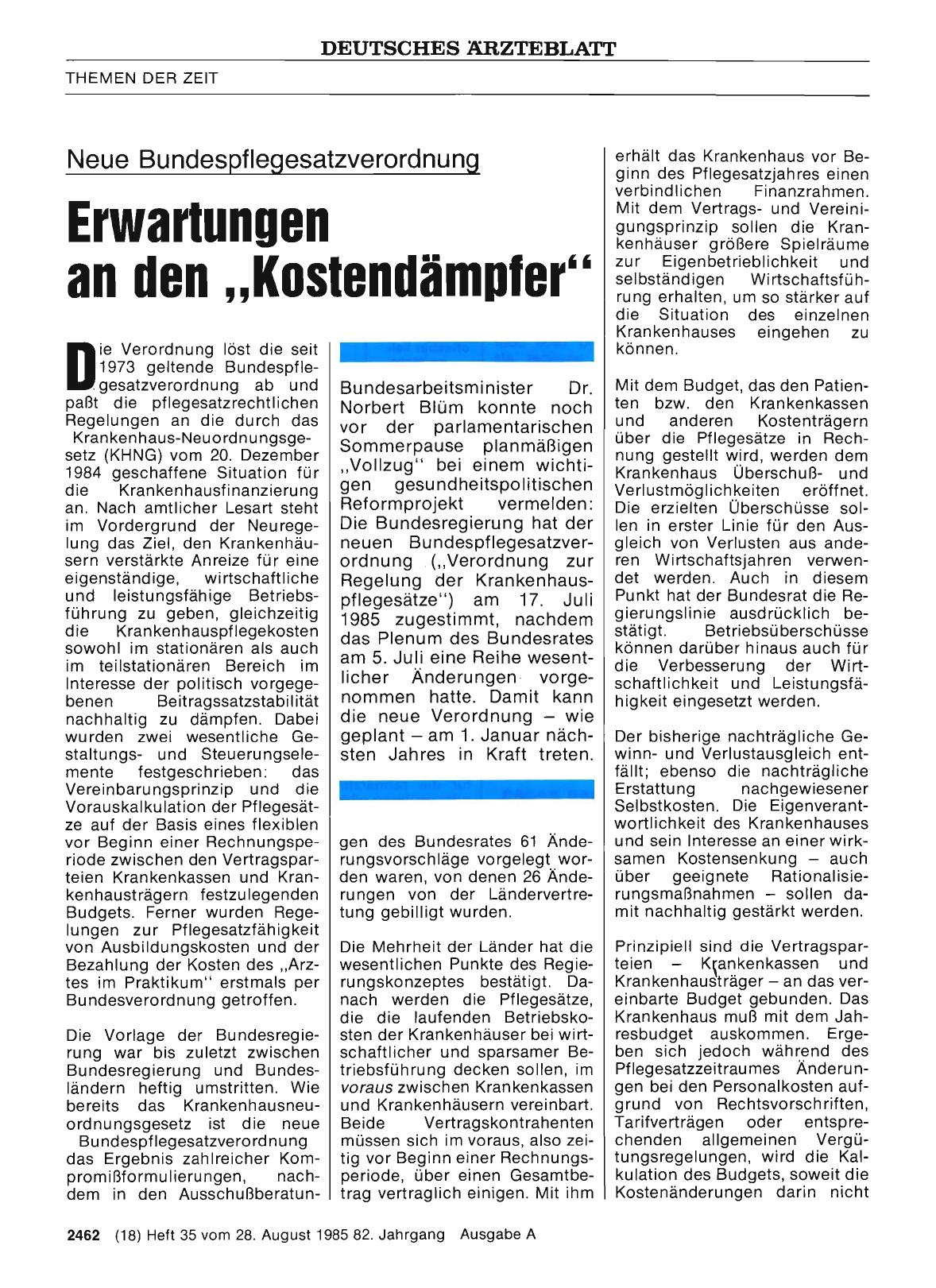 Vorschauseite 1: Neue Bundespflegesatzverordnung: Erwartungen an den „Kostendämpfer“
