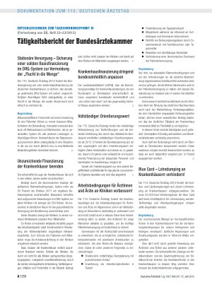 Vorschauseite 1: Entschliessungen zum Tagesordnungspunkt VI (Fortsetzung aus DÄ, Heft 22 – 23/2012): Tätigkeitsbericht der Bundesärztekammer