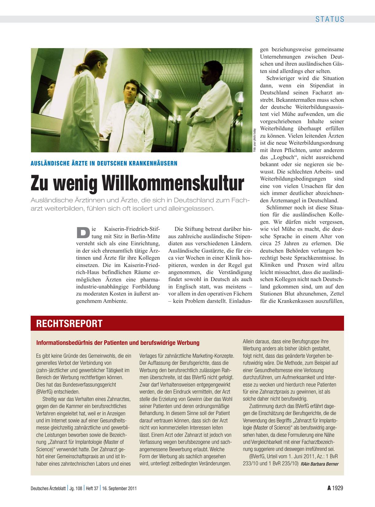 Vorschauseite 1: Informationsbedürfnis der Patienten und berufswidrige Werbung