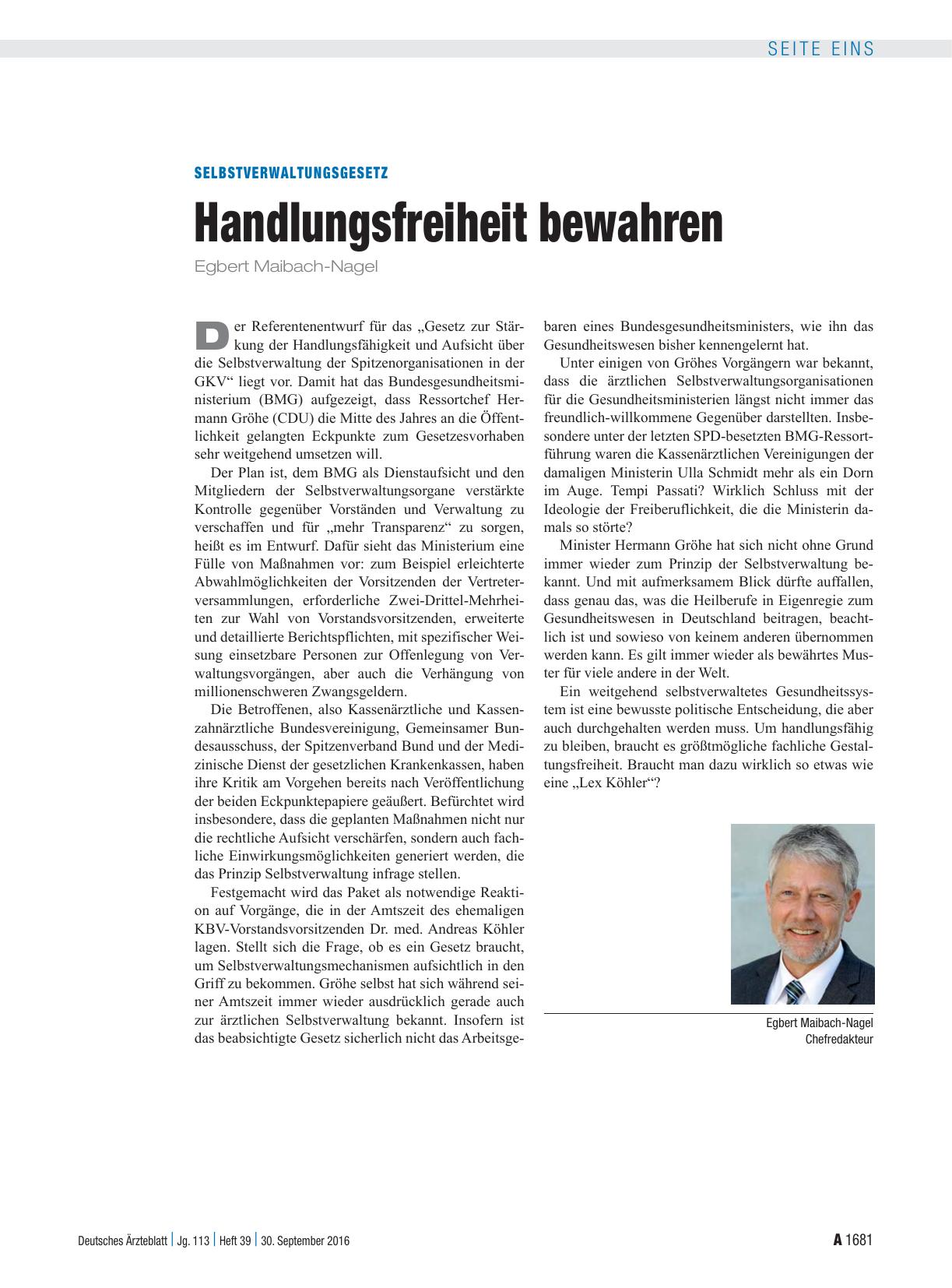Vorschauseite 1: Selbstverwaltungsgesetz: Handlungsfreiheit bewahren