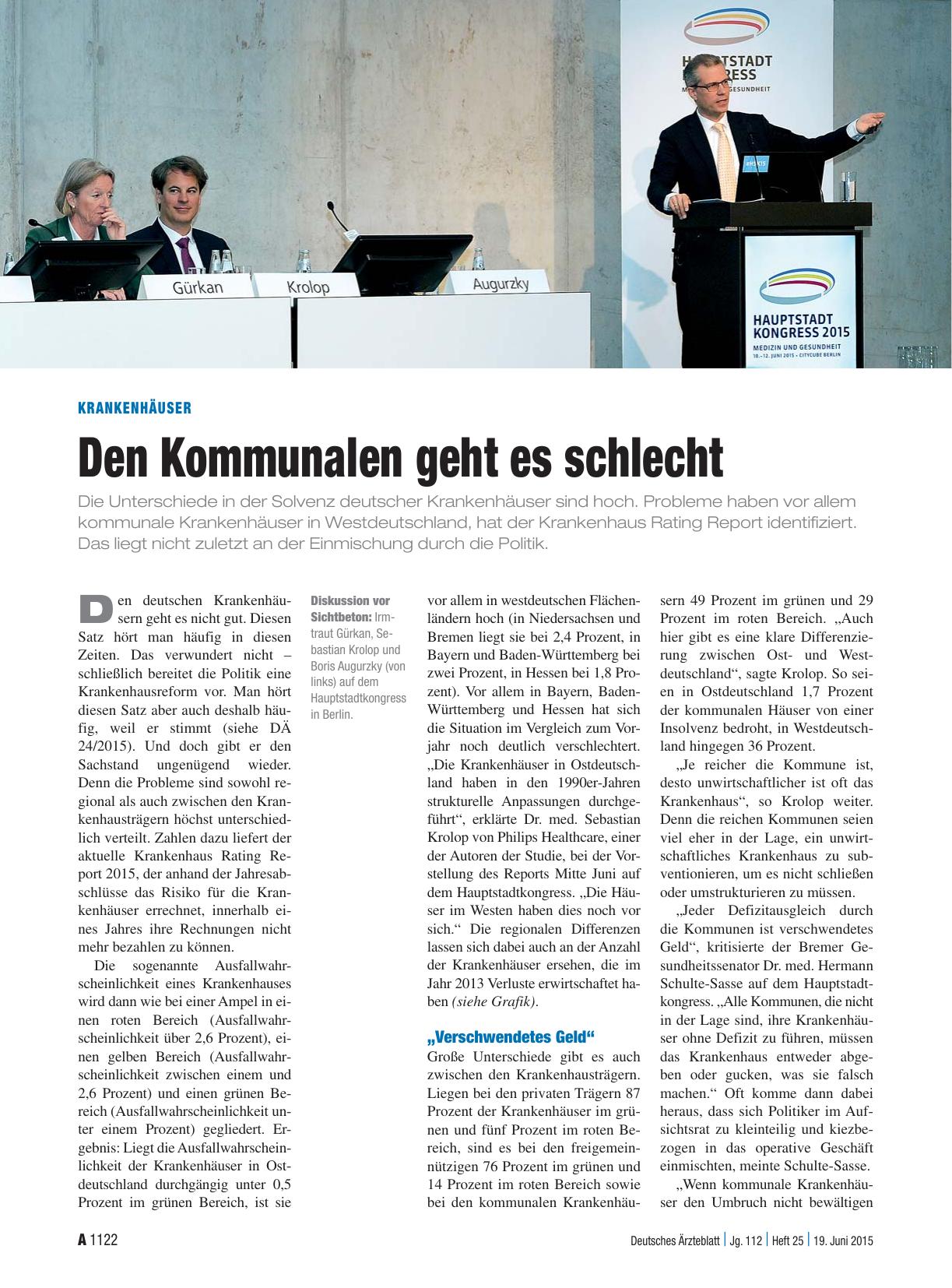 Vorschauseite 1: Krankenhäuser: Den Kommunalen geht es schlecht