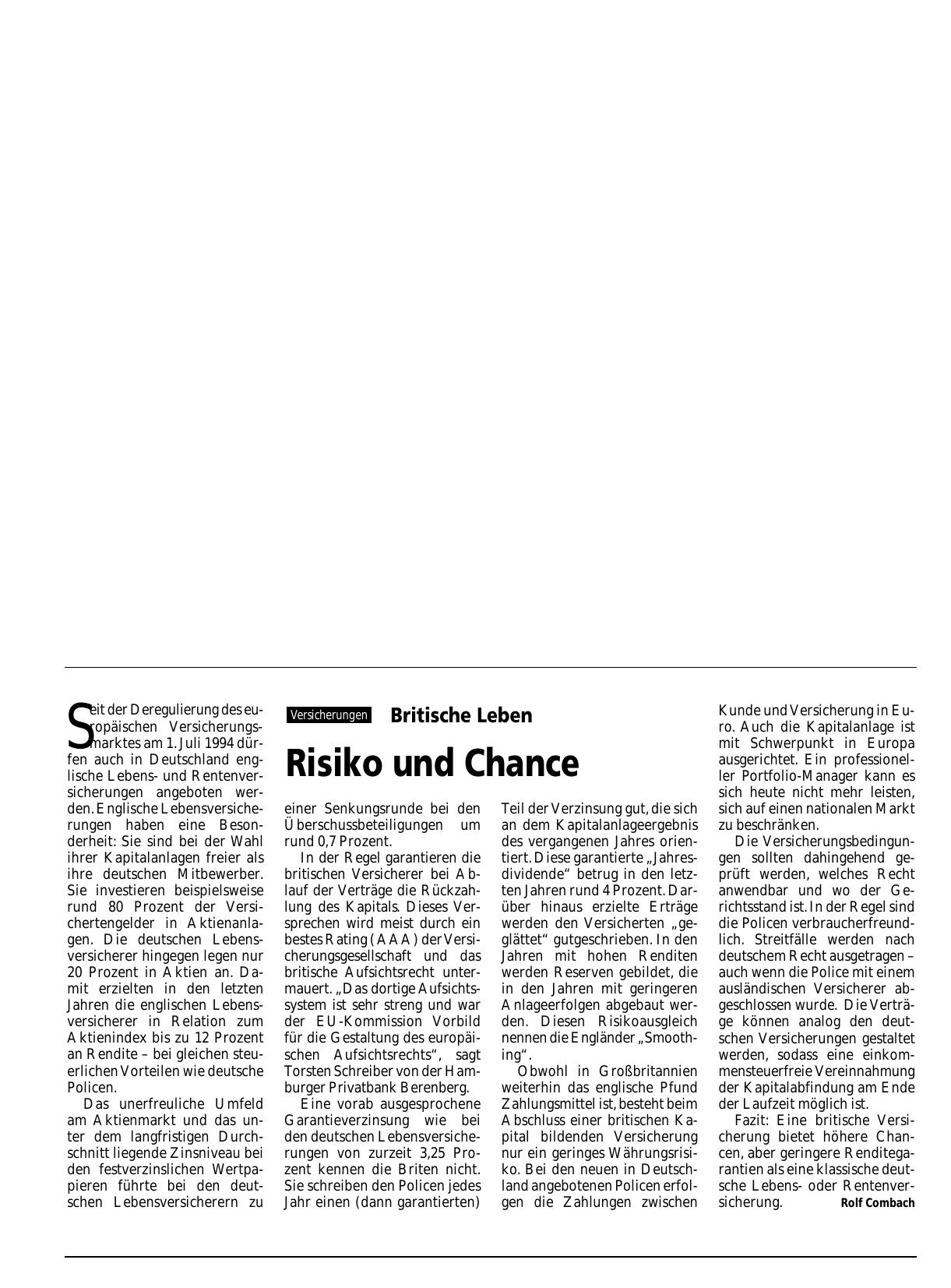 Vorschauseite 1: Britische Leben: Risiko und Chance