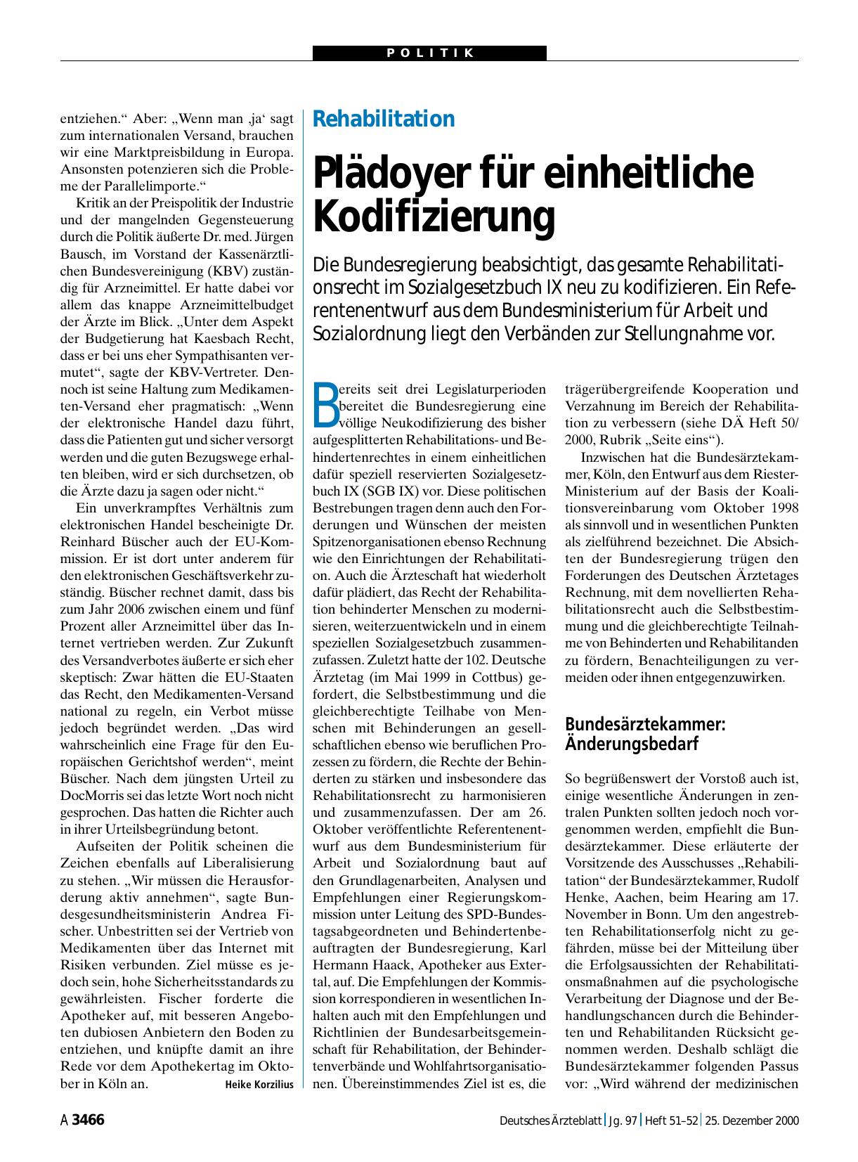 Vorschauseite 1: Rehabilitation: Plädoyer für einheitliche Kodifizierung