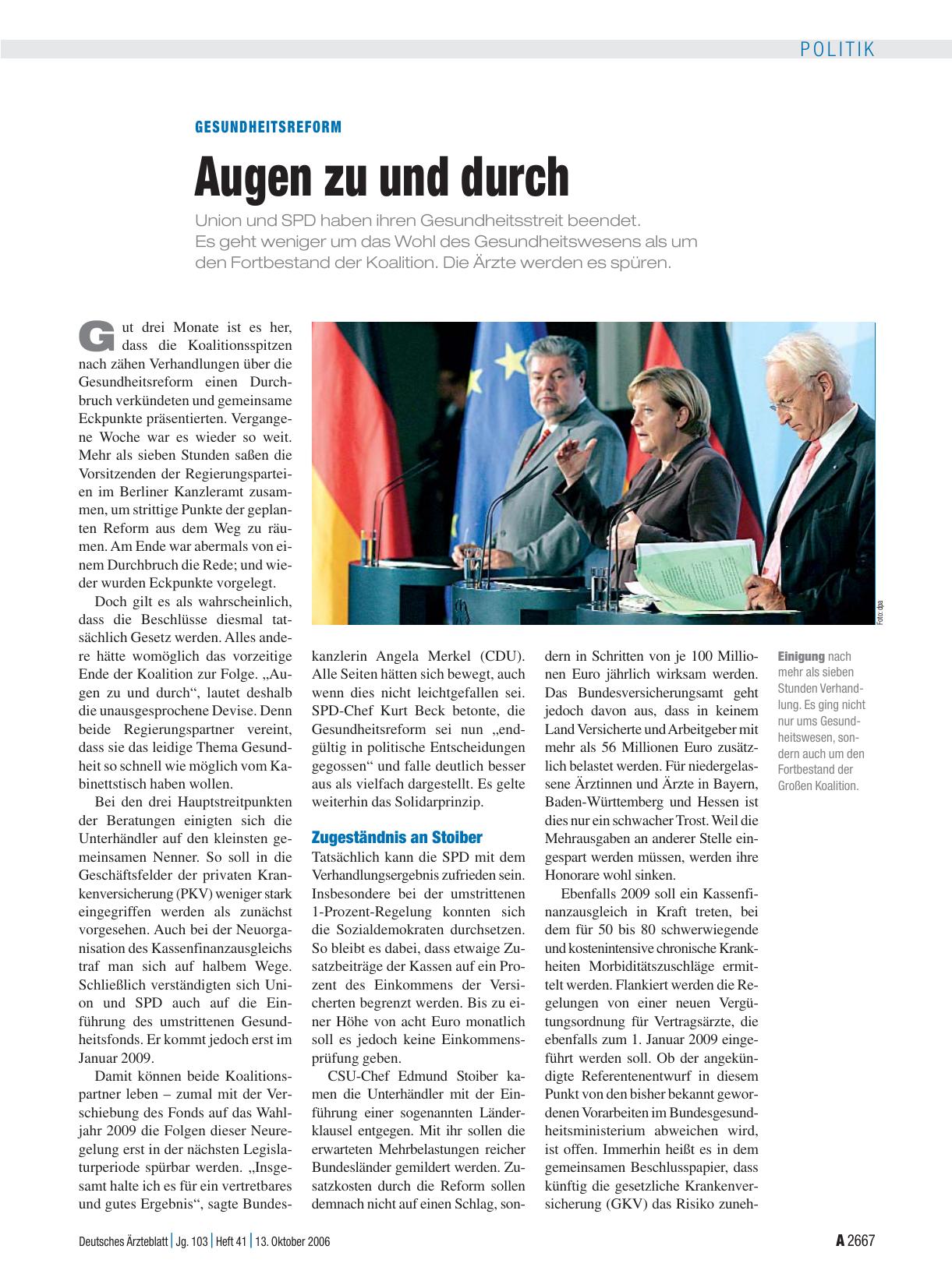Vorschauseite 1: Gesundheitsreform: Augen zu und durch