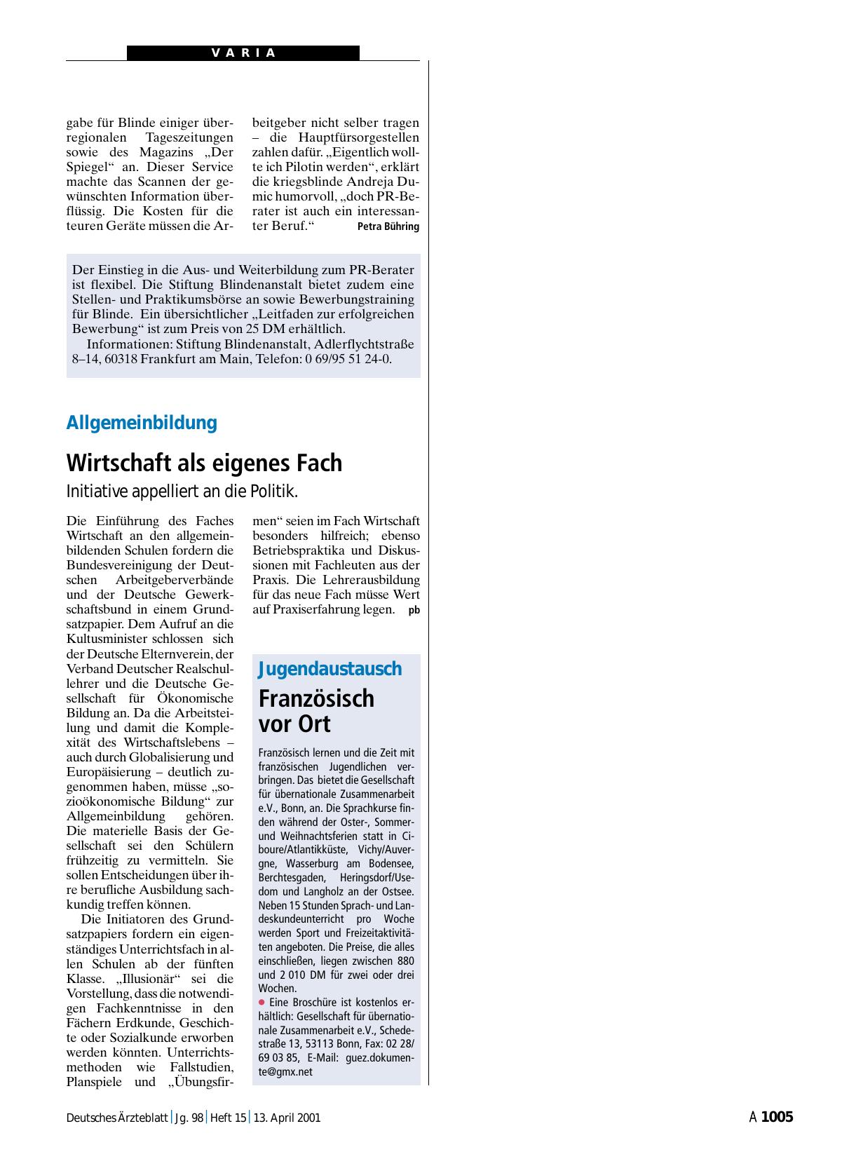 Vorschauseite 1: Allgemeinbildung: Wirtschaft als eigenes Fach