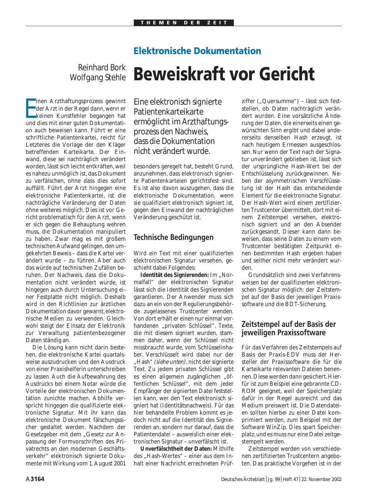 Vorschauseite 1: Elektronische Dokumentation: Beweiskraft vor Gericht