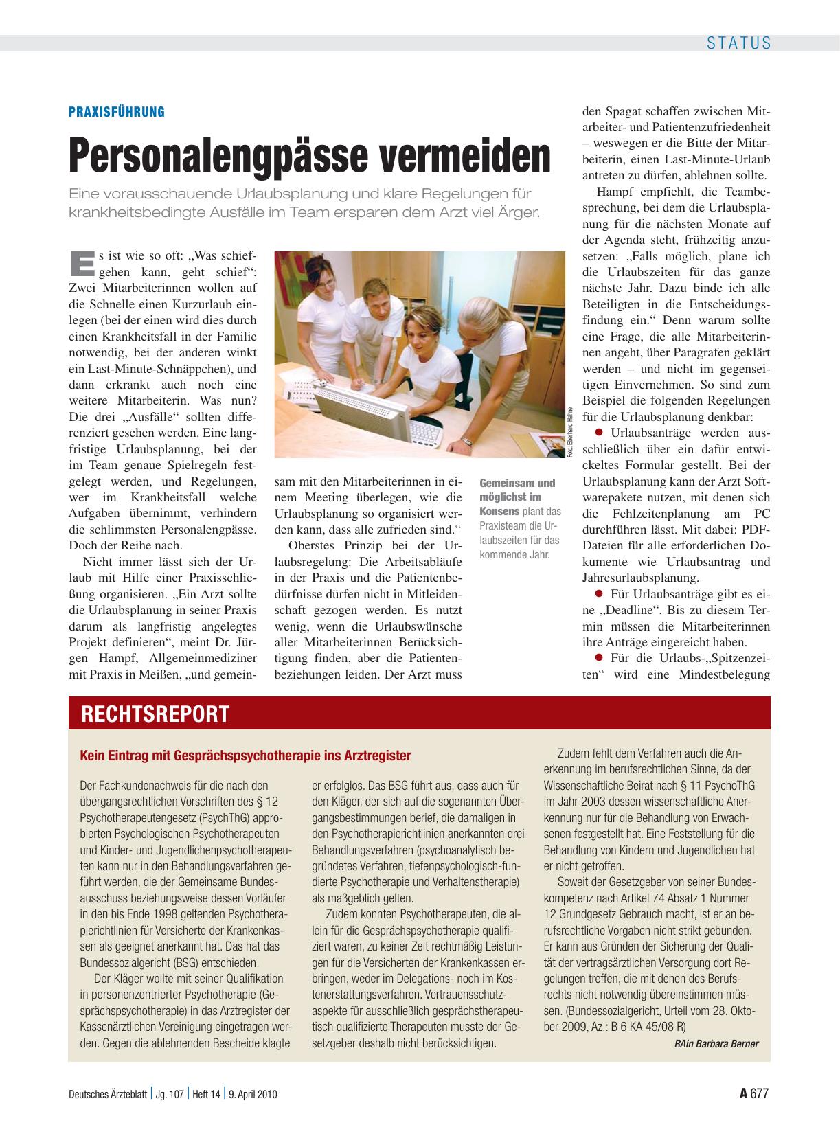 Vorschauseite 1: Kein Eintrag mit Gesprächspsychotherapie ins Arztregister
