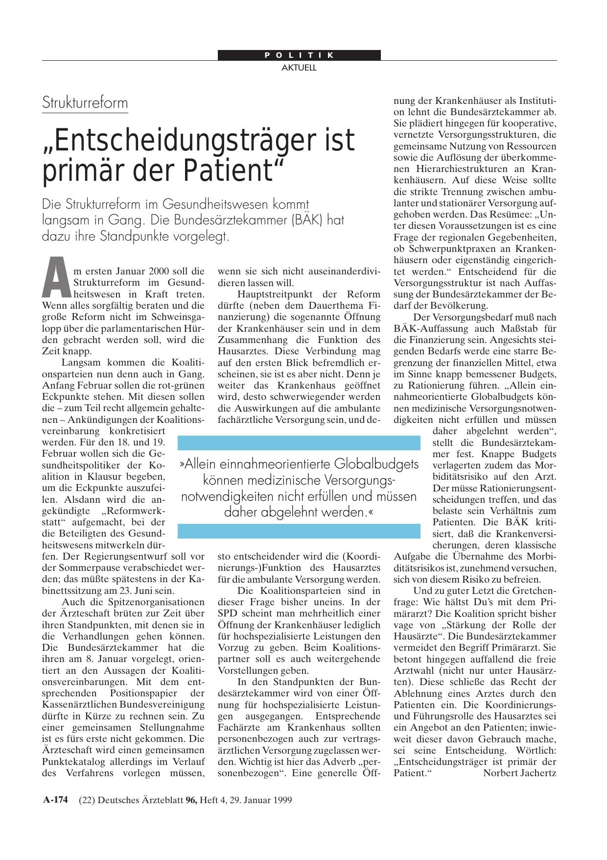 Vorschauseite 1: Strukturreform: „Entscheidungsträger ist primär der Patient“