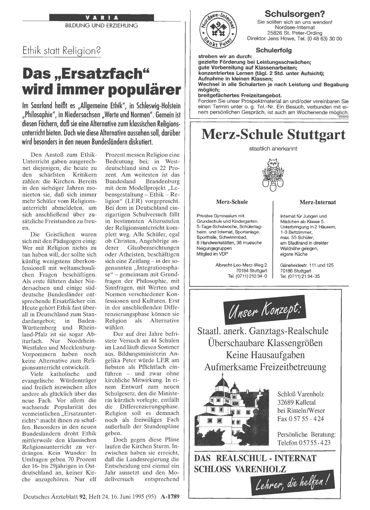 Vorschauseite 1: Ethik statt Religion? : Das „Ersatzfach“ wird immer populärer