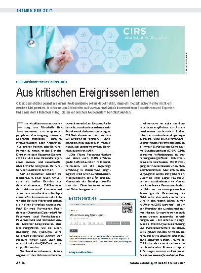 Vorschauseite 1: CIRS-Berichte: Neue Onlinerubrik: Aus kritischen Ereignissen lernen