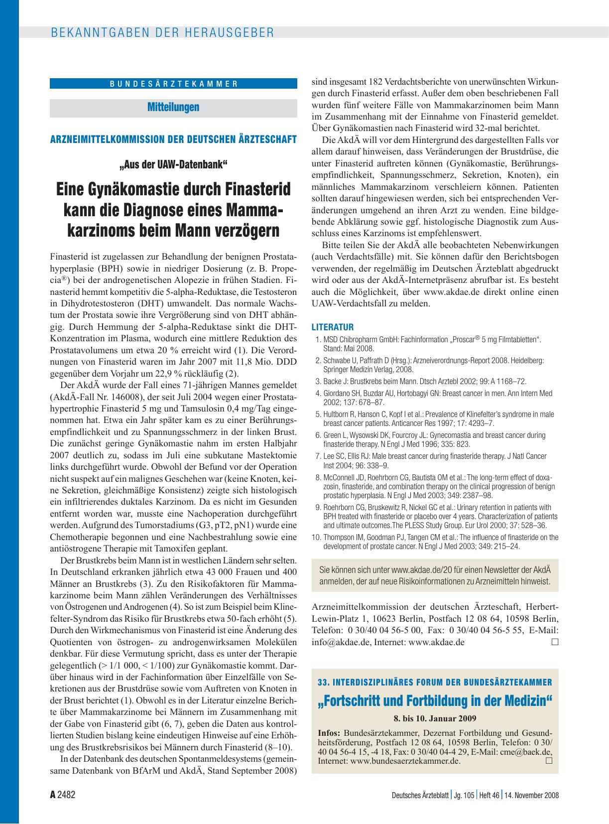 Vorschauseite 1: 33. Interdisziplinäres Forum der Bundesärztekammer „Fortschritt und Fortbildung in der Medizin“ 8. bis 10. Januar 2009