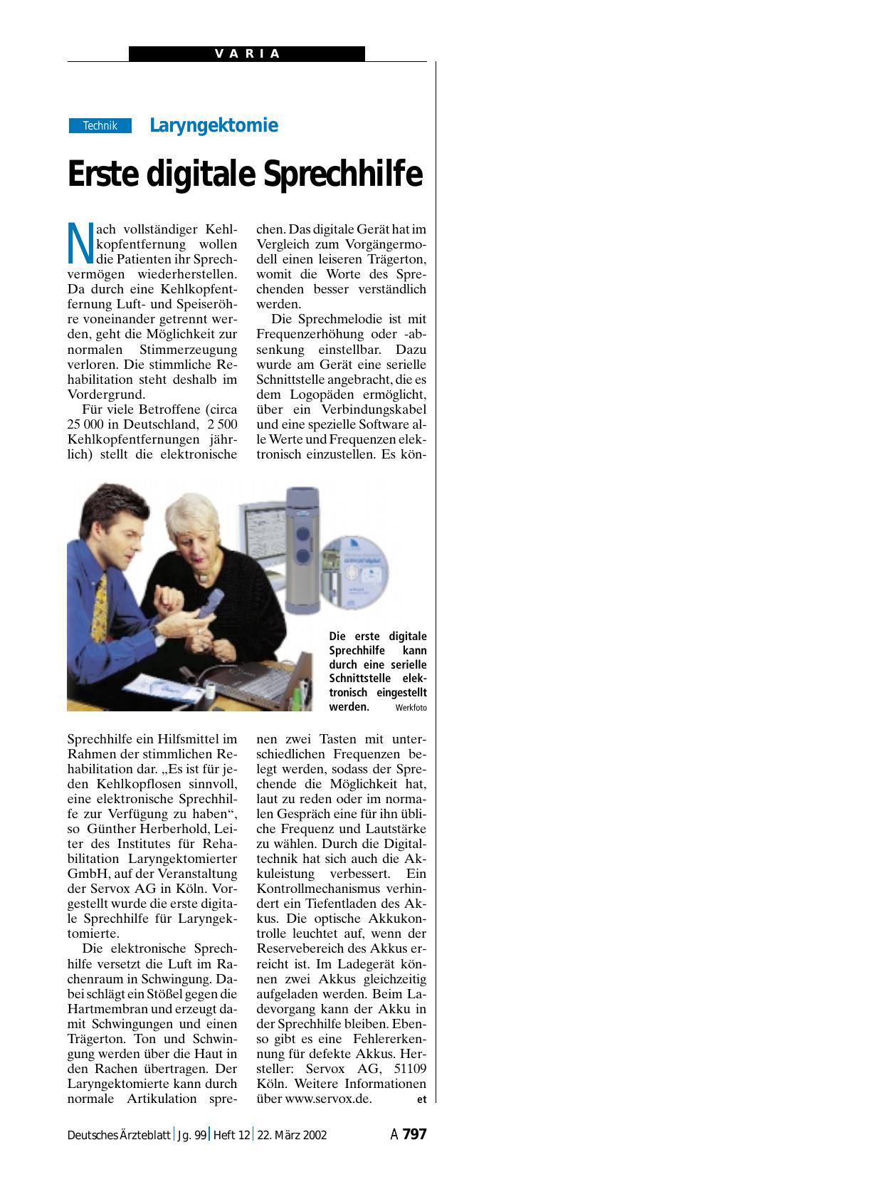 Vorschauseite 1: Laryngektomie: Erste digitale Sprechhilfe