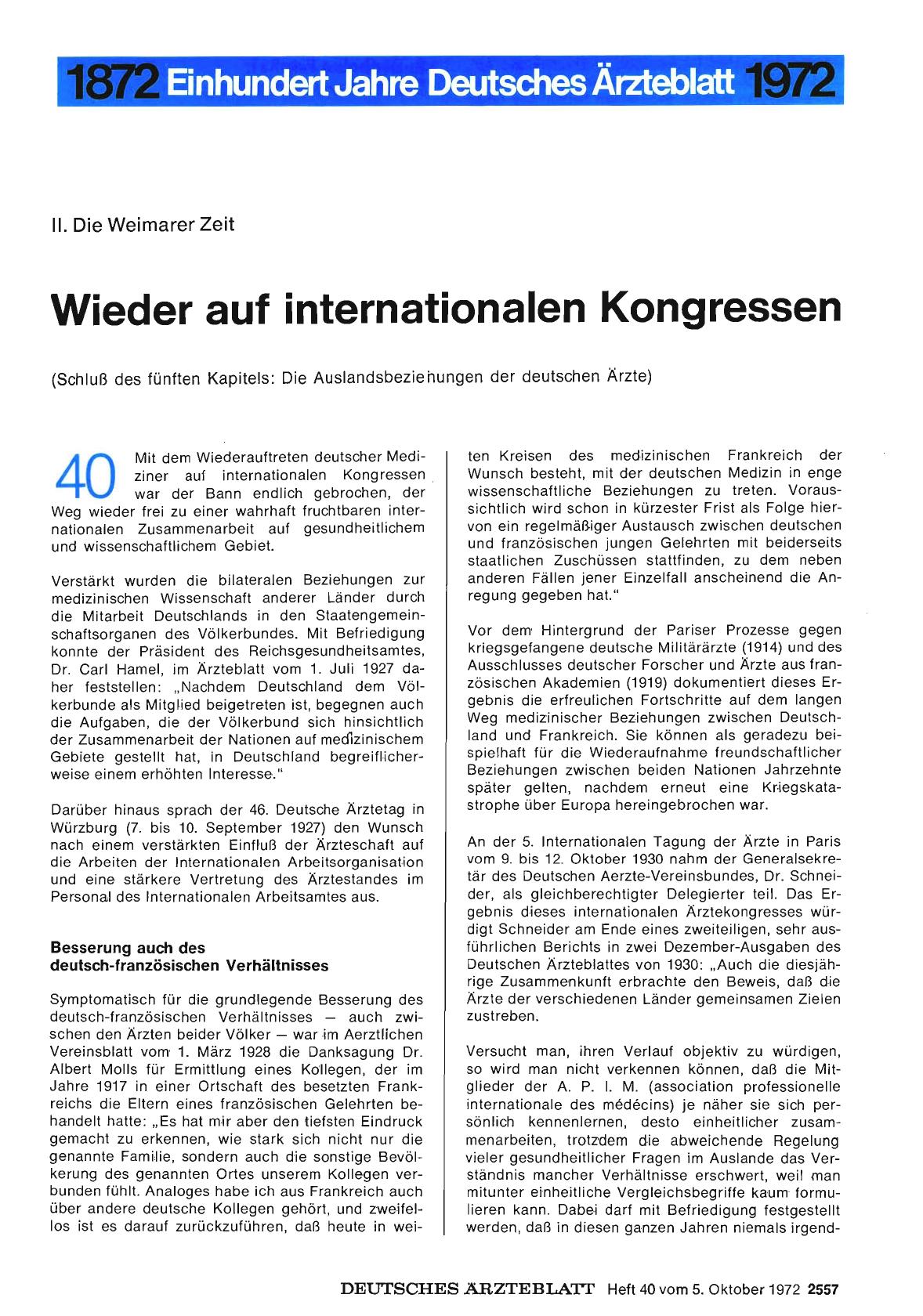 Vorschauseite 1: II. Die Weimarer Zeit: Wieder auf internationalen Kongressen