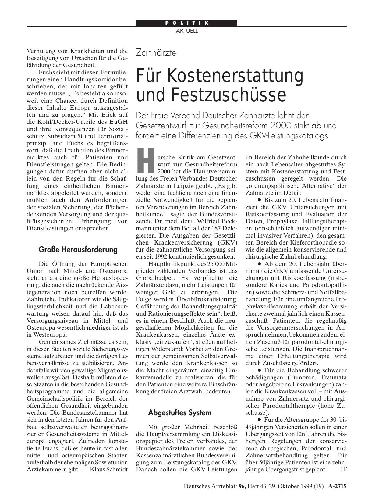 Vorschauseite 1: Zahnärzte: Für Kostenerstattung und Festzuschüsse